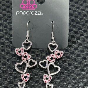 Paparazzi Silver Heart Earrings with Pink Accents
